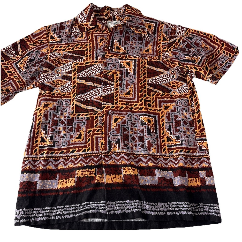 Vintage 70's Pacific Isle Hawaiian Mens M Button Shirt Short Sleeve *FLAW*